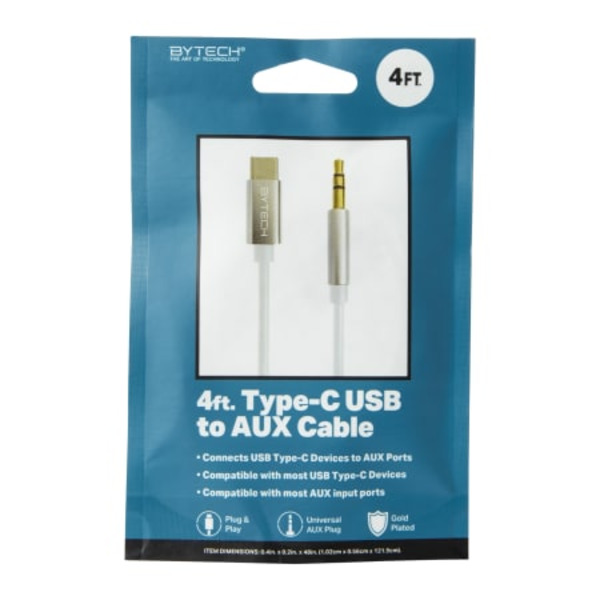 Bytech Type-C USB to AUX Cable - White