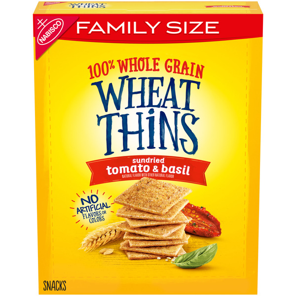 WHEAT THINS Sundried Tomato & Basil Snacks, Whole Grain Wheat Crackers, Family Size 13 oz