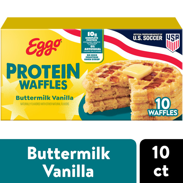 Eggo Protein Buttermilk Vanilla Waffles, Breakfast Food, 10 Count
