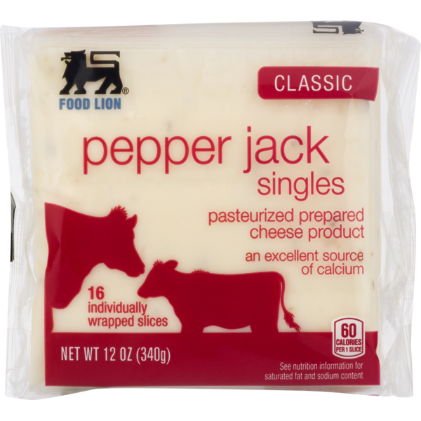 Food Lion Cheese Slices, Pepper Jack, Singles, Classic, Wrapper (12 oz