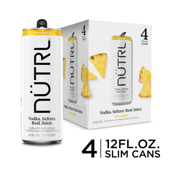 NUTRL Pineapple Vodka Seltzer 4 Pack 12 Fl Oz Cans Same-Day