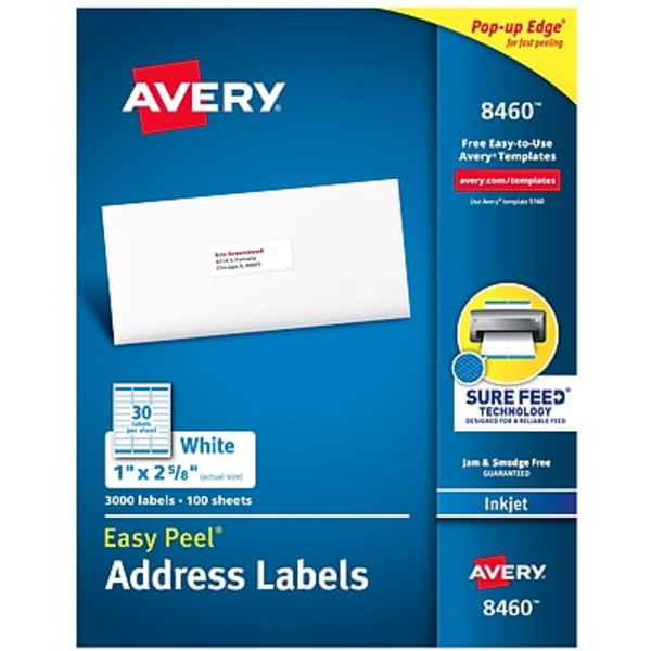 Avery 2-5/8" X 1" White Easy Peel Laser Address Labels