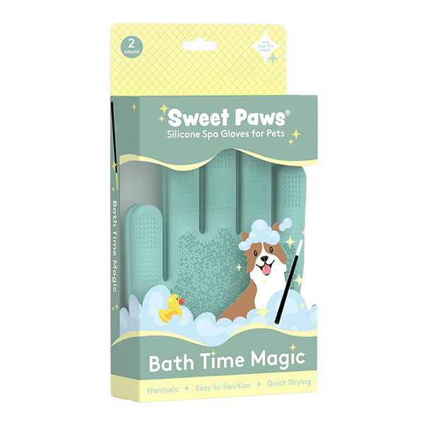 Sweet Paws Silicone Spa Bathing & Grooming Gloves for Dogs & Cats - Green