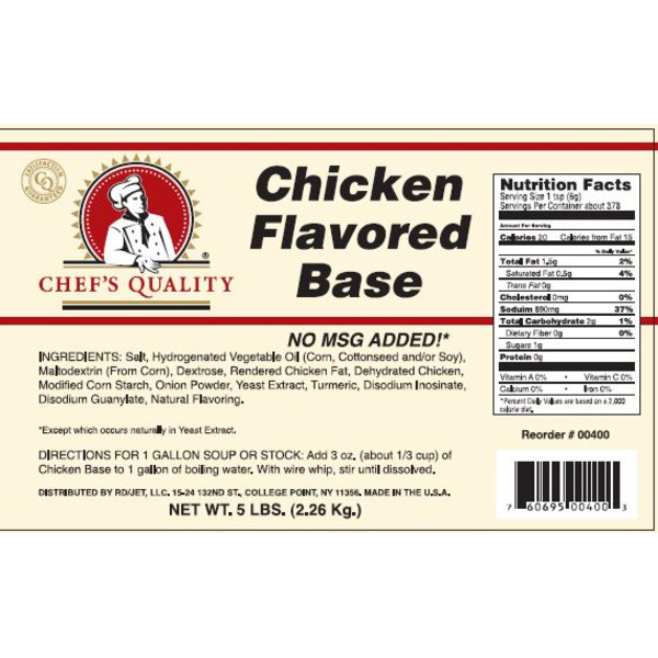 Chef's Quality - No MSG Chicken Flavored Soup Base - 5 lbs