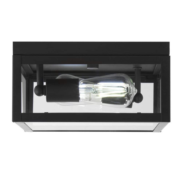 Hampton Bay Hurley 10 In. 2-light Modern Matte Black Outdoor Ceiling Light Flush Mount Light With Clear Glass Shade