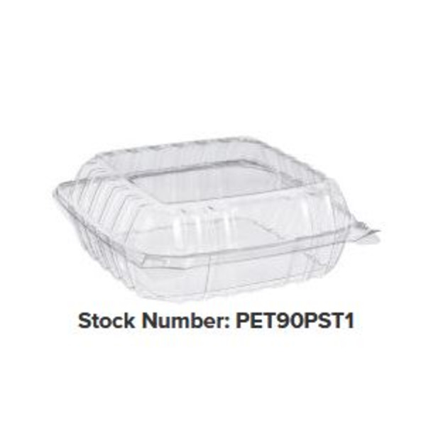 Dart - Medium PET Hinged Lid container 8" - 250 ct