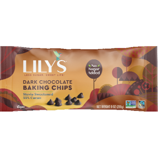 LILY'S Dark Chocolate Style No Sugar Added, Baking Chips Bag, 9 oz