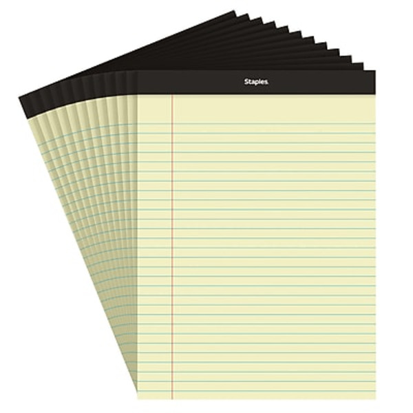 TRU RED TR57300 8.5" x 11.75" Canary Wide Ruled Notepad