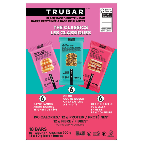 TRUBAR Cookie, Donut & Peanut Butter & Jelly Protein Bars Mix Pack