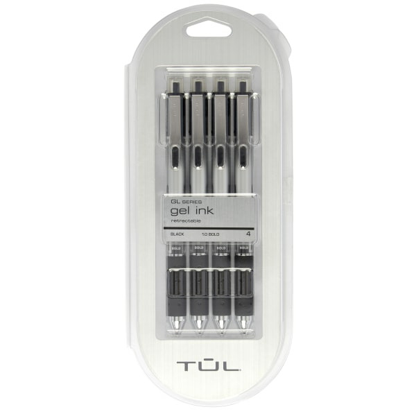 Tul 1.0 mm Bold Point Silver Barrel Retractable Gel Pens - Black
