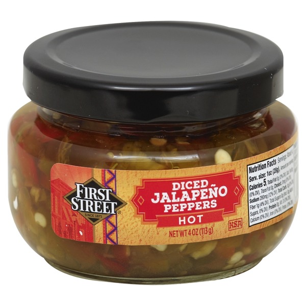 First Street Jalapeno Peppers, Diced