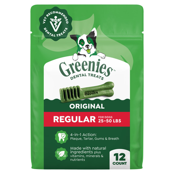 GREENIES Adult Natural Dental Dog Treats Regular Size, Original Flavor, 12 oz. Pack, 12 Count