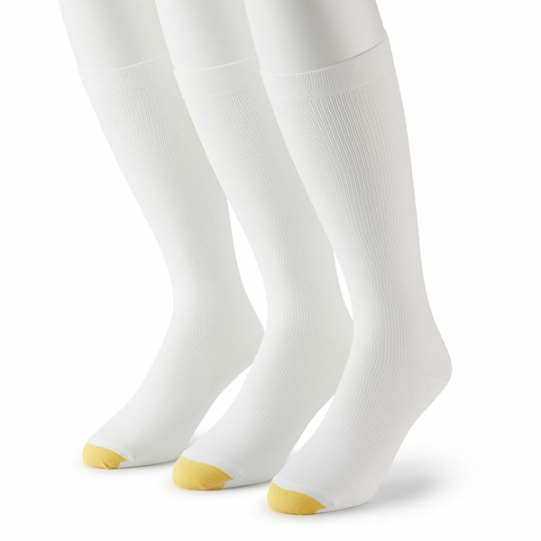 GOLDTOE GM1023R03-170 Wellness Mild Compression Over The Calf Socks - White