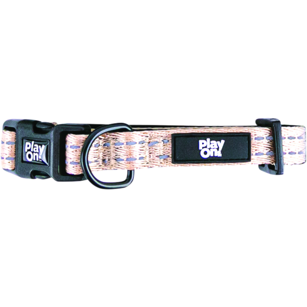 Play On Adventure Nylon Reflect Dog Collar, Small - Taupe