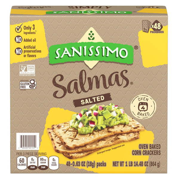 Sanissimo Salmas Salted Corn Crackers, 0.63 oz, 48-count