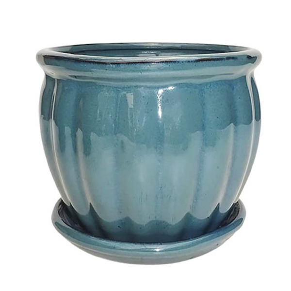 allen + roth 5.3-in W x 5.3-in L x 4.7-in H TEAL Ceramic Round Indoor Planter