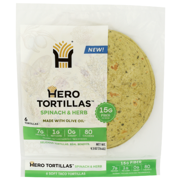 Hero Bread Spinach & Herb Soft Taco Tortillas 6 Pack