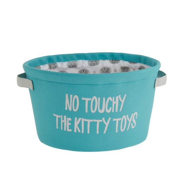 Whisker City No Touchy The Kitty Toys Toy Basket - Teal, Gray, Black & White