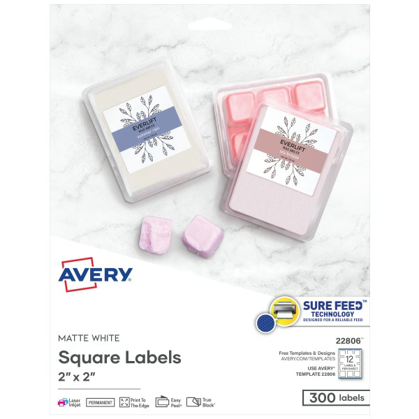 Avery 2" x 2" White Print-to-the-Edge Easy Peel Labels with TrueBlock
