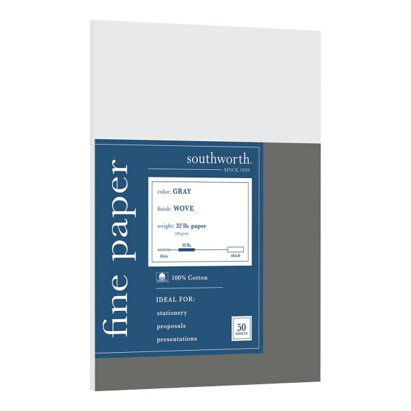 Neenah Paper Southworth 100% Cotton Business Paper, Letter Paper Size, 32 Lb, Gray, Pack Of 50 Sheets