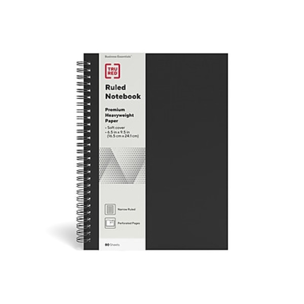 TRU RED Black Medium Soft Cover Ruled Notebook