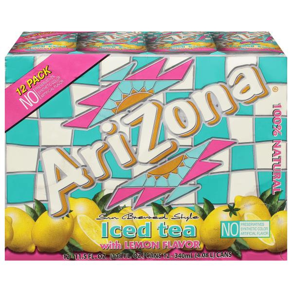 AriZona Sun Brewed Style Iced Tea with Lemon Flavor, Cans Same-Day