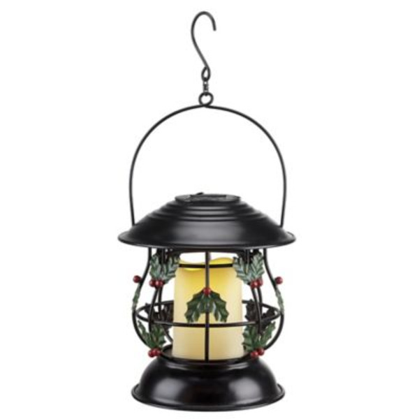 Red Shed 15.75 in. Solar-Powered Christmas Lantern, Black