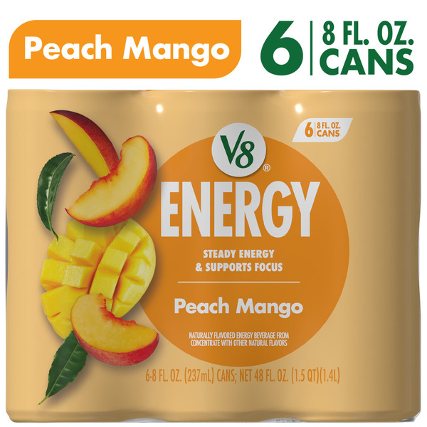 V8 Energy V-Fusion + Energy Peach Mango Vegetable & Fruit Juice V8 Energy V-Fusion + Energy Peach Mango Vegetable & Fruit Juice