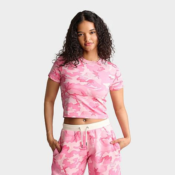 Hoodrich Women's Script Logo Camo Baby T-Shirt, S - Pink Camo