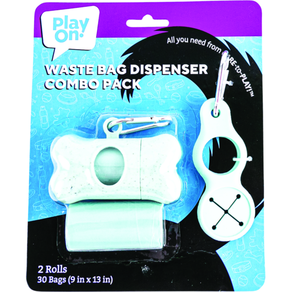 Play On Dog Waste Bag Bone Dispenser & Holder With Refill Bags - Teal