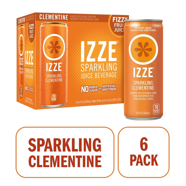 IZZE Sparkling Juice Beverage Blend, Clementine, No Sugar Added, 6