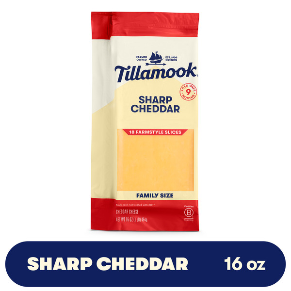 Tillamook Farmstyle Sharp Cheddar Cheese Slices, 16oz, 18ct