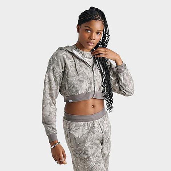 DAILYSZN Women's Fleece Camo Print Cropped Full-Zip Hoodie, S - Camouflage