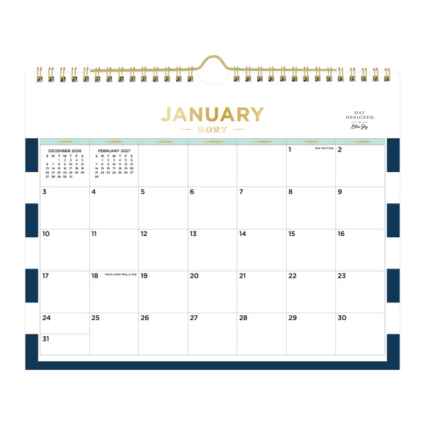Blue Sky Day Designer Rugby Stripe Navy Monthly Wall Calendar, 11 x 8.75 in, Jan–Dec 2027