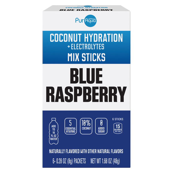 PurAqua Coconut Hydration Sticks, Blue Raspberry