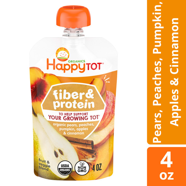 Happy Tot Happt Tot Organics Stage 4 Baby Food Pouches, Gluten Free, Vegan Snack, Fiber & Protein Fruit & Veggie Puree, Apples, Peaches, Pumpkin & Cinnamon, 4 Ounce