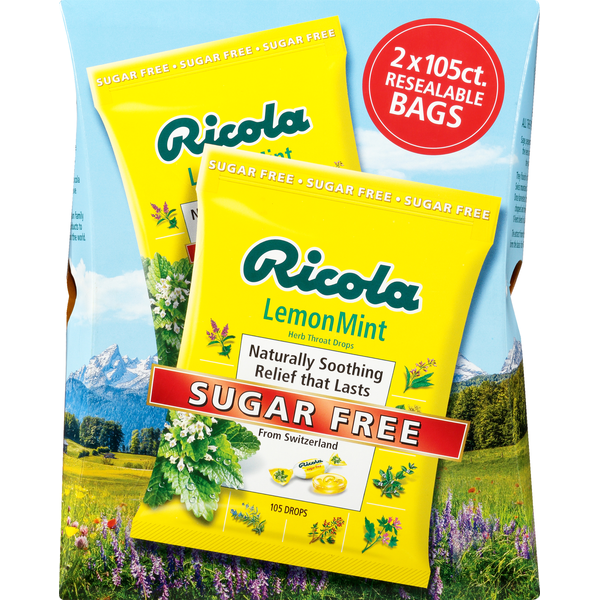 Ricola Herb Throat Drops, Sugar Free, Lemon Mint, Club Pack (2 each