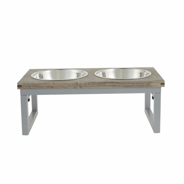 Top Paw Wood Top Folding Legs Elevated Dog Feeder - Grey & Silver