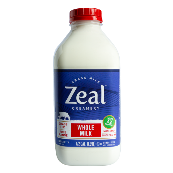 Zeal Creamery Grass Fed Whole Milk 1/2 Gal Same-Day Delivery or