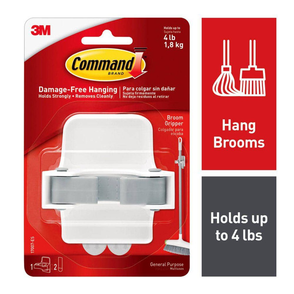 Command 4 Lb. Broom And Mop Grippers Wall Hook, White, Damage Free Organizing, 1 Hanger