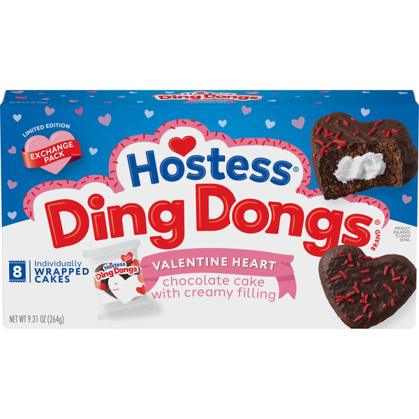Hostess Ding Dongs Valentine Heart Chocolate Snack Cakes with