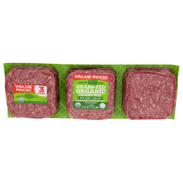 Goodness Grazecious Organic Grass-Fed 85% Lean Fresh Ground Beef Value Pack