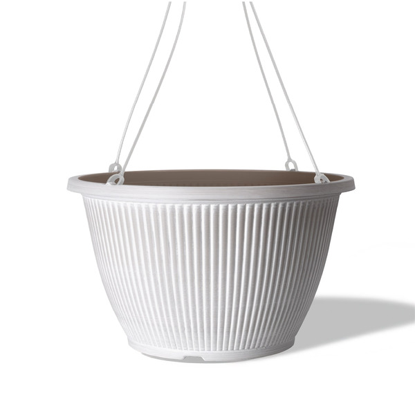 Style Selections 14.02-in W x 13.98-in L x 8.5-in H Washed White Recycled plastic Round Indoor Hanging planter