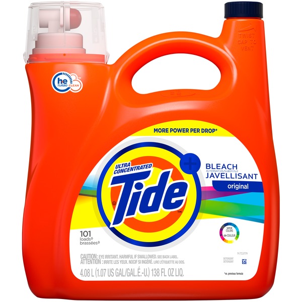 Tide Ultra Concentrated Liquid Laundry Detergent with Bleach, Original