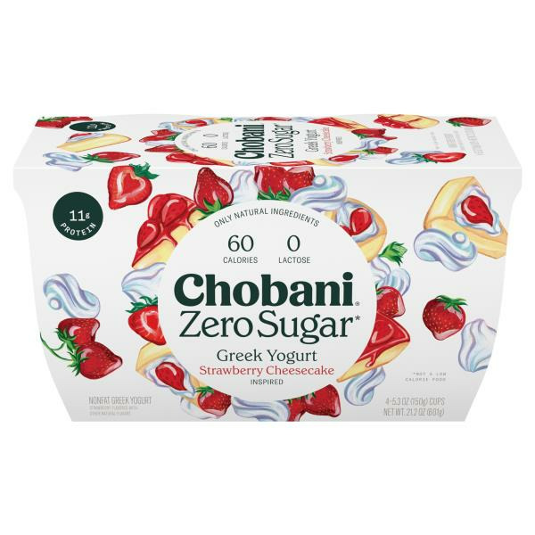 Chobani Yogurt, Greek, Nonfat, Zero Sugar, Strawberry Cheesecake