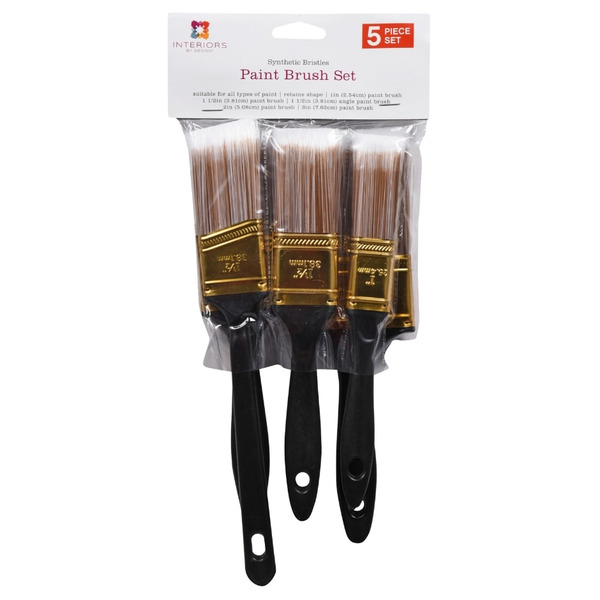 Zibra 5-Piece Detail Paint Brush Set – Assorted Sizes For Murals, Furniture & Home Projects (White)