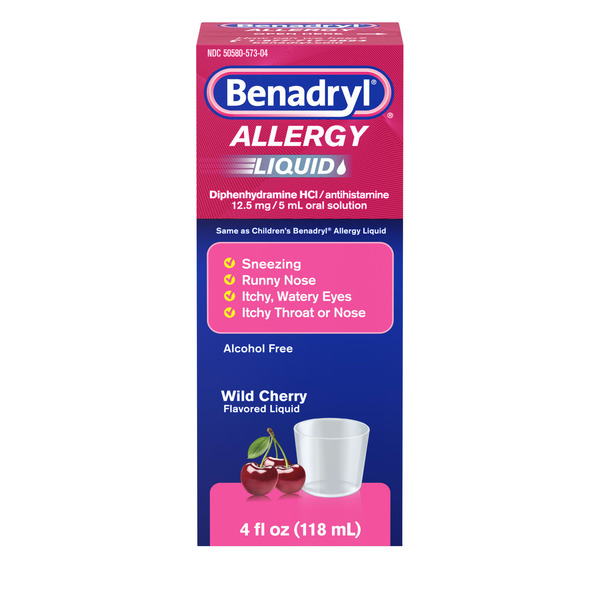 Benadryl Allergy Relief Liquid for Adults, Wild Cherry, 4 fl. oz Same-Day  Delivery or Pickup