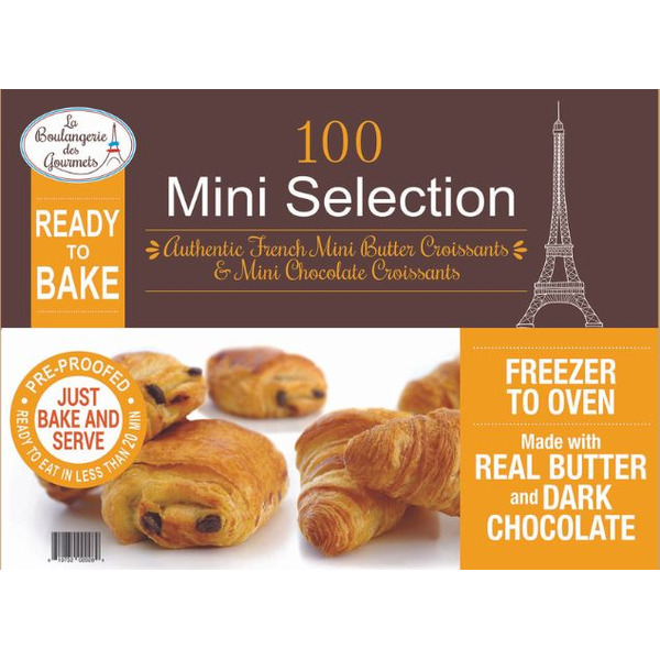 Frozen La Boulangerie des Gourmets - 100 Mini Selection, Authentic French Mini Butter croissants & Mini Chocolate Croissants