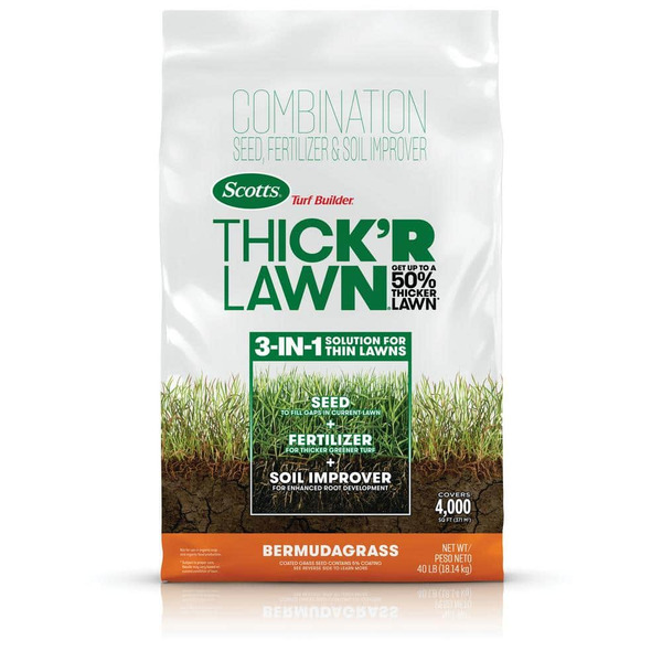 Scotts Turf Builder Thick'r Lawn Bermudagrass 40 Lb. 4,000 Sq. Ft. 3-in-1 Grass Seed, Fertilizer And Soil Improver