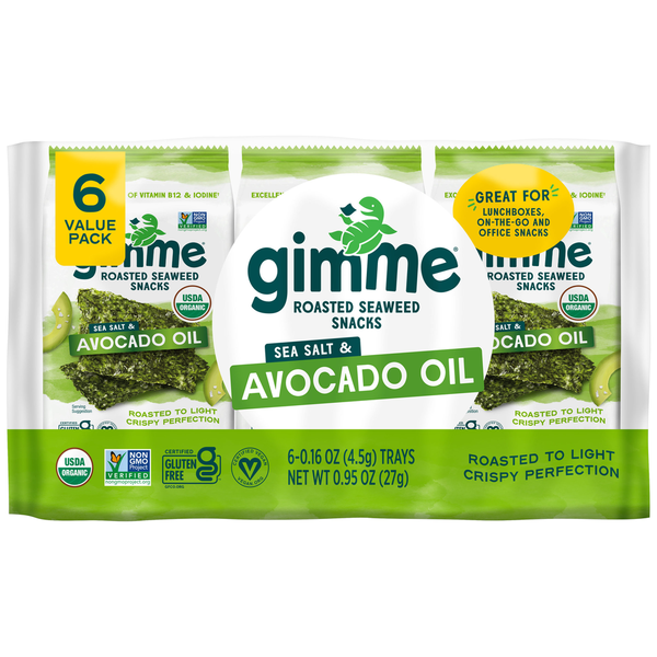 gimMe Seaweed Snacks, Roasted, Organic, Sea Salt & Avocado Oil, 6 Value Pack